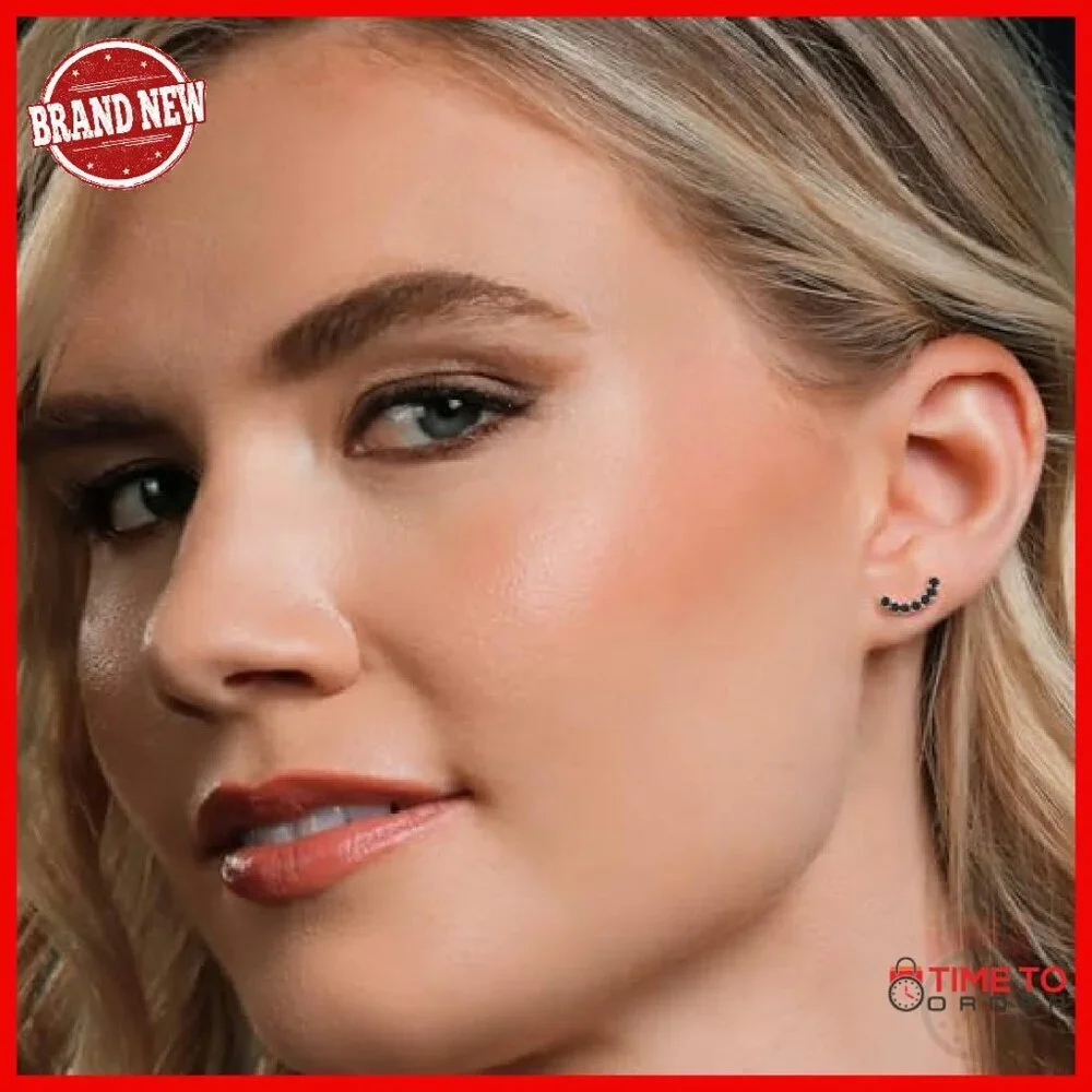 18K Gold Plated Silver 2MM Gemstone Stud Ear Crawler Earrings